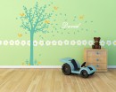 Tree Wall Decal with Birds Leaves & Customized Name